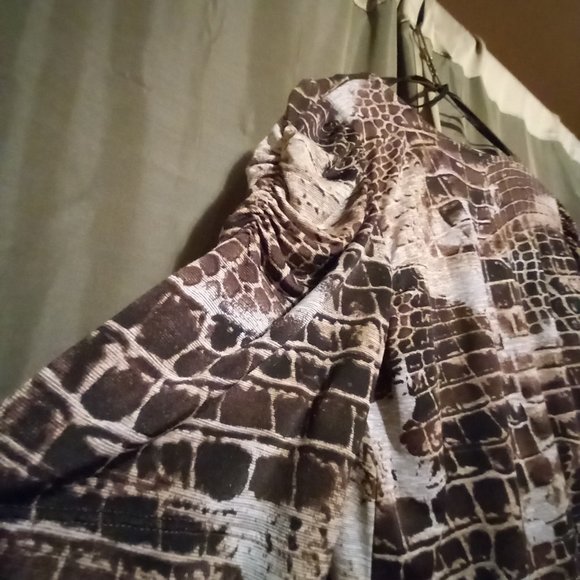 Brown Wood Beaded work casual office Top - Picture 5 of 6